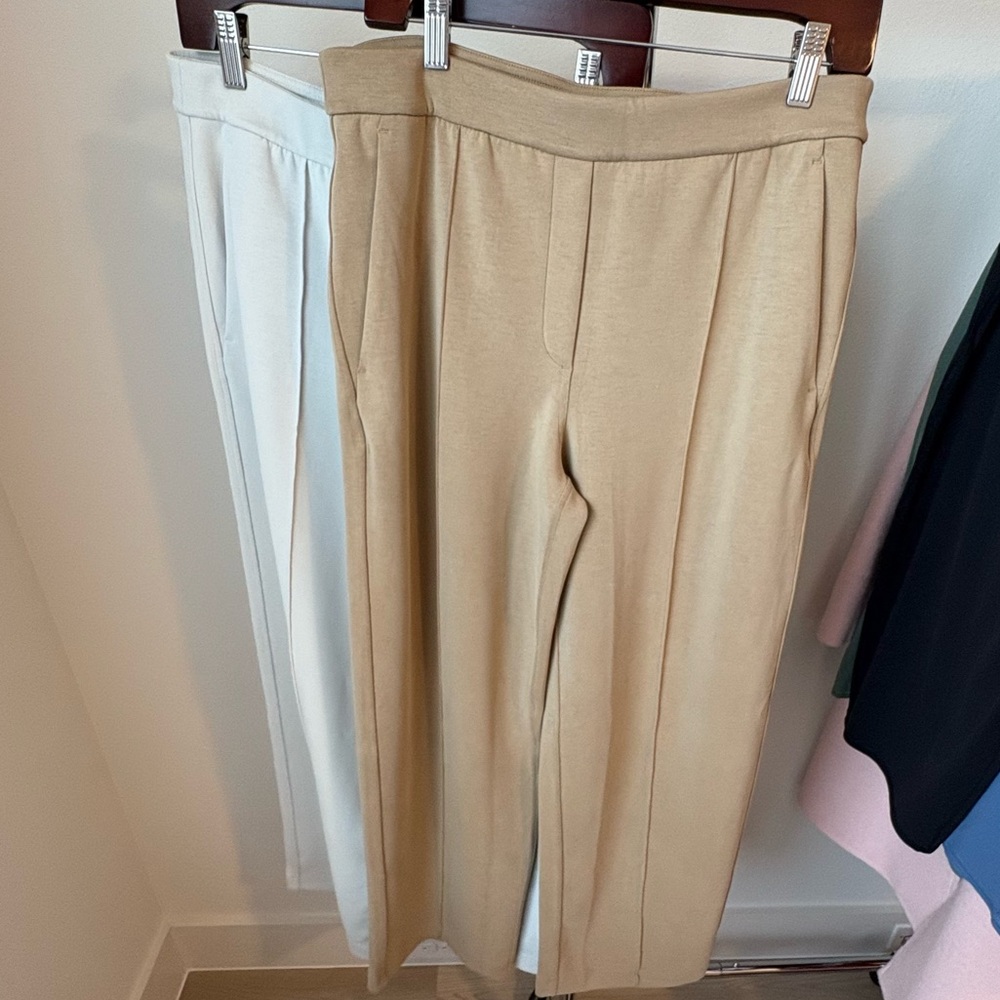 2 Pair Lululemon Softstreme  Mid Rise Pintuck Pants Sz Large Tan + Cream - Picture 2 of 11